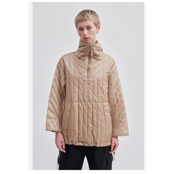 Second Female Jackets & Blazers - Second Female Quilly Anorak Quilted Jacket Silver Mink Funnel Neck S Minimalist